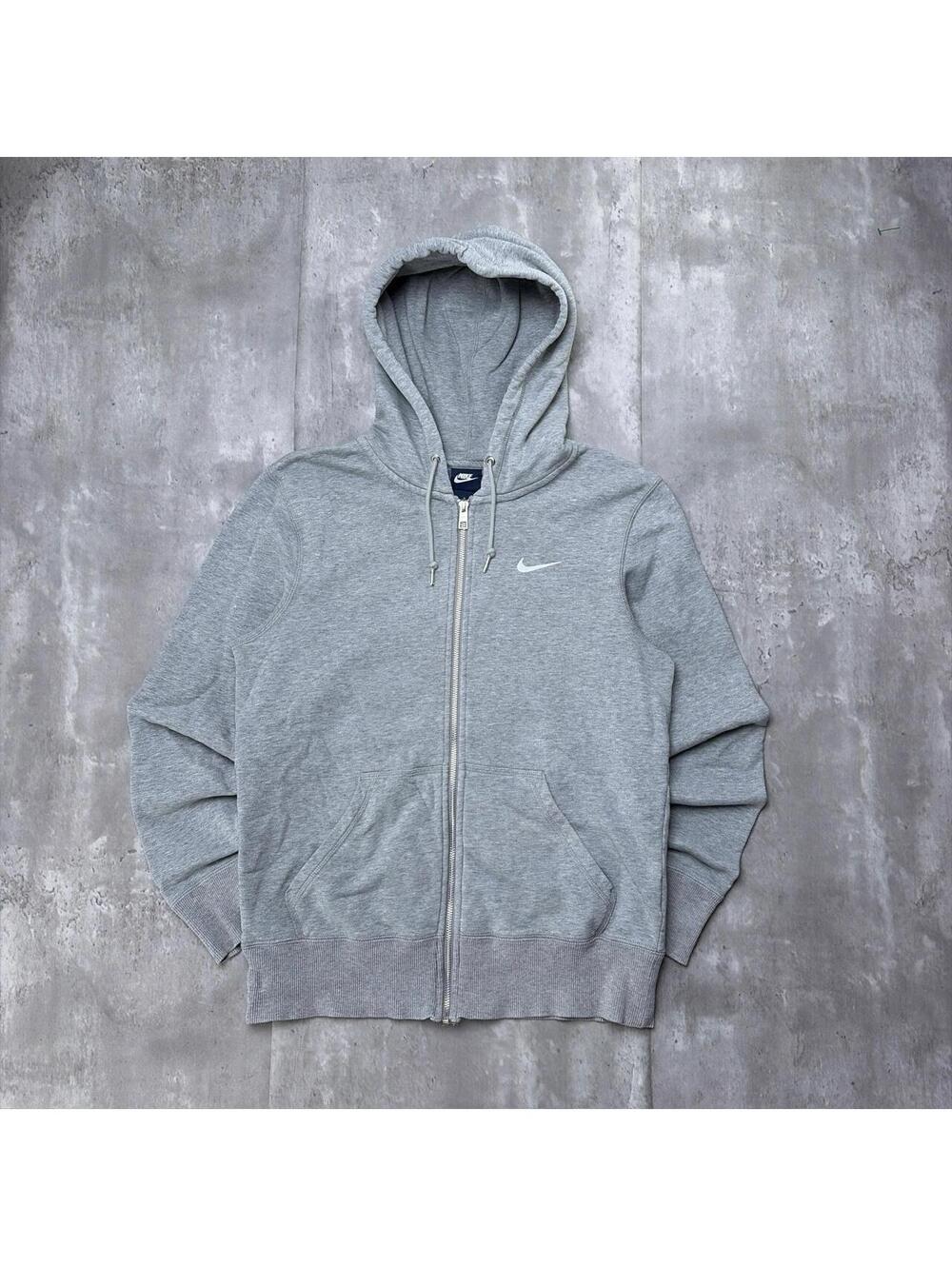 Y2K Grey Nike Swoosh Grunge Skater Zip Up Hoodie
